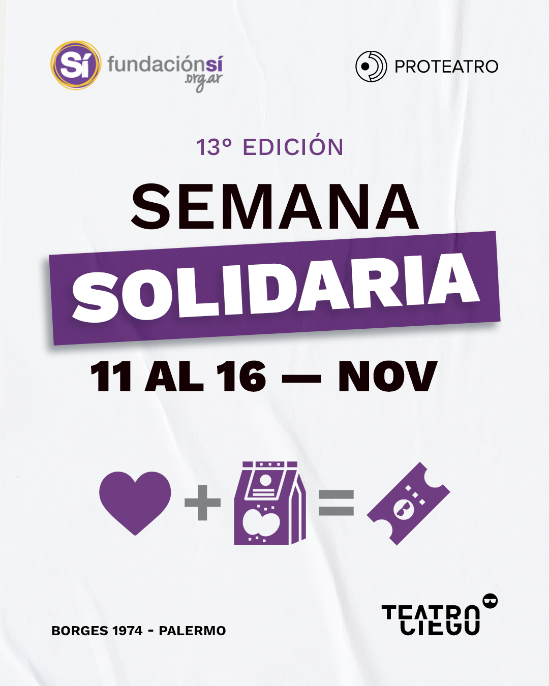 Semana solidaria en Teatro Ciego del 11 al 16 de Noviembre 2025